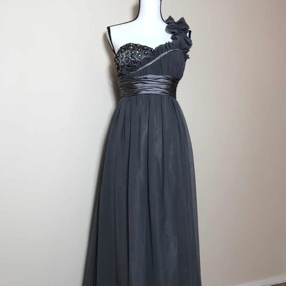 Long One Shoulder Aspeed Gray Formal Dress
